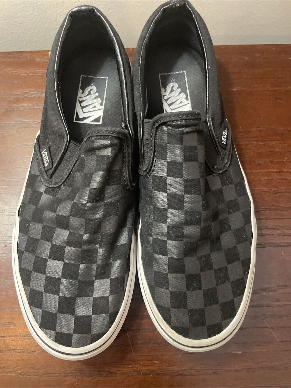 VANS Rare Slip On Gray Black Checkerboard Racing Flag Womens 9 Canvas Shoes - Picture 5 of 11